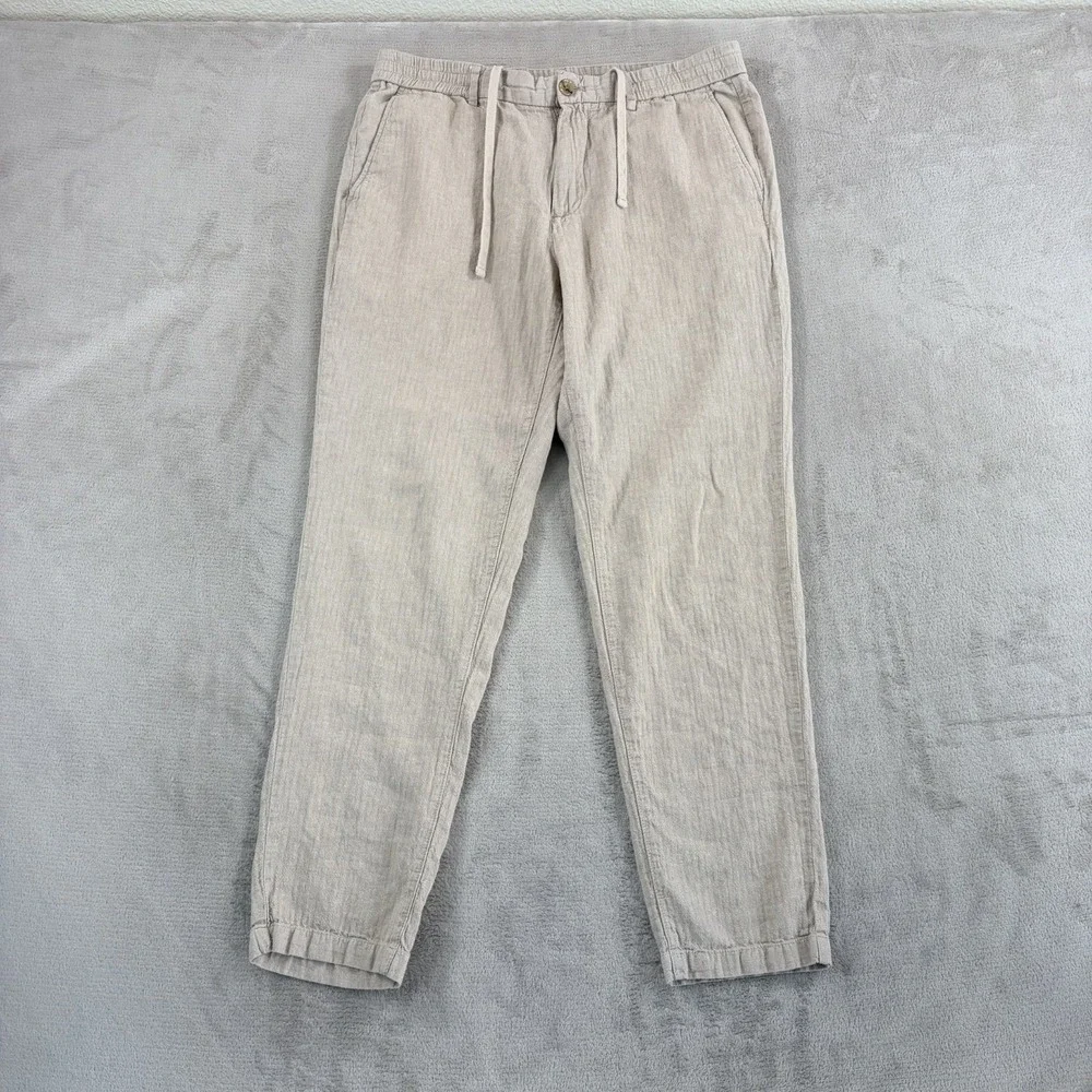 Banana Republic Linen Blend Slim Fit Zip/Drawstring Waist Pants Beige Men 34x29
